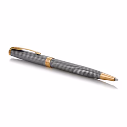 Parker Sonnet Ballpoint Pen | Chiselled Silver with Gold Trim | Medium Point Black Ink | Gift Box