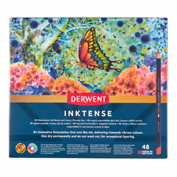 Derwent Inktense Permanent Watercolour Pencils, Set of 48 in a Wooden Gift Box, 4mm Premium Core, Water-Soluble, Ideal for Colouring, Painting and