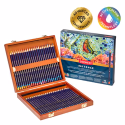 Derwent Inktense Permanent Watercolour Pencils, Set of 48 in a Wooden Gift Box, 4mm Premium Core, Water-Soluble, Ideal for Colouring, Painting and