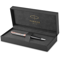 PARKER Sonnet Ballpoint Pen | Premium Metal and Grey Satin Finish with Rose Gold Trim | Medium Point with Black Ink Refill | Gift Box