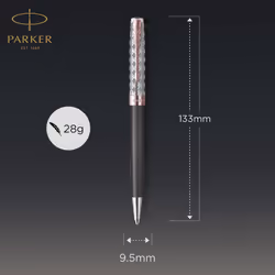 PARKER Sonnet Ballpoint Pen | Premium Metal and Grey Satin Finish with Rose Gold Trim | Medium Point with Black Ink Refill | Gift Box