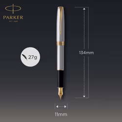 Parker Sonnet Fountain Pen | Stainless Steel with Gold Trim | Fine Nib | Gift Box