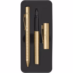 Faber-Castell 201522 Grip Edition Set, Fountain Pen Nib M and Ballpoint Pen, Gold, 1 Set