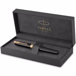 Parker Sonnet Fountain Pen | Black Lacquer with Gold Trim | Fine Nib | Gift Box