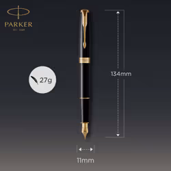 Parker Sonnet Fountain Pen | Black Lacquer with Gold Trim | Fine Nib | Gift Box