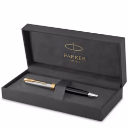 PARKER Sonnet Ballpoint Pen | Premium Metal and Black Gloss Finish with Gold Trim | Medium Point with Black Ink Refill | Gift ...