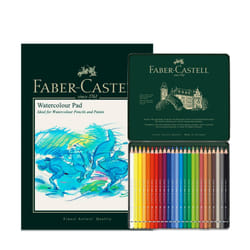 Faber-Castell A4 Watercolour Pad & Tin Of 24 Albrecht D?rer Watercolour Pencils - Art Set For Adult Colouring Books, Craft Supplies, Drawing,
