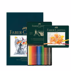 Faber-Castell A4 Sketch Pad & Tin Of 24 Polychromos Artists Colouring Pencils - Art Set For Adult Colouring Books, Craft Supp ...