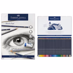 Faber-Castell Goldfaber, Colour Pencil Set, Tin Of 36 & Sketch Pad, A4, Gummed Paper Pad 100 GSM, 50 Sheets
