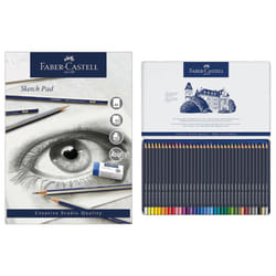 Faber-Castell Goldfaber, Colour Pencil Set, Tin Of 36 & Sketch Pad, A4, Gummed Paper Pad 100 GSM, 50 Sheets