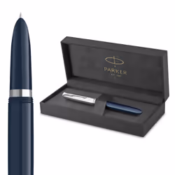Parker 51 Fountain Pen | Midnight Blue Barrel with Chrome Trim | Fine Nib with Black Ink Cartridge | Gift Box