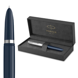 Parker 51 Fountain Pen | Midnight Blue Barrel with Chrome Trim | Fine Nib with Black Ink Cartridge | Gift Box