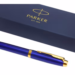 Parker IM Premium Limited Edition Rollerball Pen | Lustrous Blue Lacquer with Gold Trim | Black Ink | Gift Boxed