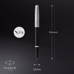 Parker 51 Fountain Pen | Black Barrel with Chrome Trim | Fine Nib with Black Ink Cartridge | Gift Box