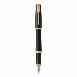 Parker Urban Premium Fountain Pen | Muted Matte Black with Gold Trim | Fine Nib | Luxury Gift Box With Notebook