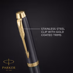 Parker IM Fountain Pen, Grey Lacquer with Gold Trims, Fine Polished Stainless Steel Nib, Blue Ink Cartridge Refill, Gift Box, Perfect Graduation Gifts