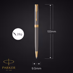 PARKER Sonnet Ballpoint Pen | Grey Lacquer with Gold Trims | Medium Point | Black Ink Refill | Gift Box | Perfect Graduation Gifts