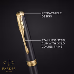 PARKER Sonnet Ballpoint Pen | Grey Lacquer with Gold Trims | Medium Point | Black Ink Refill | Gift Box | Perfect Graduation Gifts