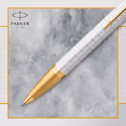 Parker IM Ballpoint Pen | Premium Pearl Lacquer with Gold Trim | Medium Point with Blue Ink Refill | Gift Box