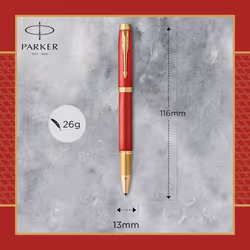 Parker IM Rollerball Pen | Premium Red Lacquer with Gold Trim | Fine Point with Black Ink Refill | Gift Box, 1 Count (Pack of 1)