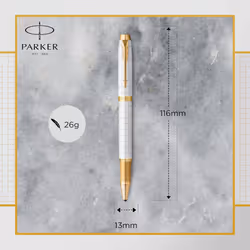 Parker IM Rollerball Pen | Premium Pearl Lacquer with Gold Trim | Fine Point with Black Ink Refill | Gift Box