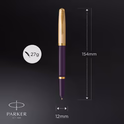 Parker 51 Fountain Pen | Deluxe Plum Barrel with Gold Trim | Fine 18k Gold Nib with Black Ink Cartridge | Gift Box