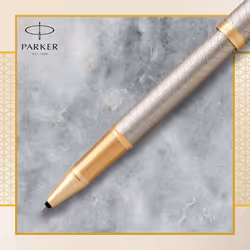 Parker IM Rollerball Pen | Premium Warm Silver | Fine Point Black Ink | Gift Box