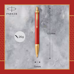 Parker IM Ballpoint Pen | Premium Red Lacquer with Gold Trim | Medium Point with Blue Ink Refill | Gift Box
