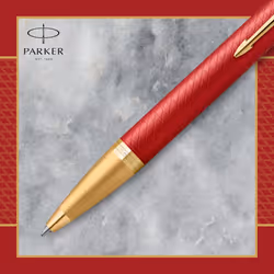 Parker IM Ballpoint Pen | Premium Red Lacquer with Gold Trim | Medium Point with Blue Ink Refill | Gift Box