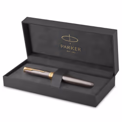 PARKER Sonnet Rollerball Pen | Grey Lacquer with Gold Trims | Fine Stainless Steel Point | Black Ink Refill | Gift Box | Perf ...