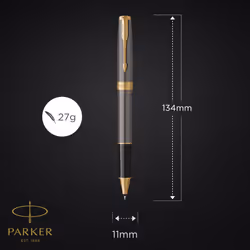 PARKER Sonnet Rollerball Pen | Grey Lacquer with Gold Trims | Fine Stainless Steel Point | Black Ink Refill | Gift Box | Perfect Graduation Gifts