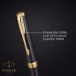 PARKER Sonnet Rollerball Pen | Grey Lacquer with Gold Trims | Fine Stainless Steel Point | Black Ink Refill | Gift Box | Perfect Graduation Gifts
