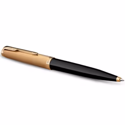 Parker 51 Ballpoint Pen | Deluxe Black Barrel with Gold Trim | Medium 18k Gold Point with Black Ink Refill | Gift Box