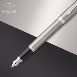 PARKER IM Fountain Pen | Stainless Steel with Chrome Trim | Fine Point with Blue Ink Cartridge | Gift Box