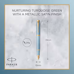 Parker IM Writing Rituals Fountain Pen, Turquoise Green Finish with Gradient, Gold Trims, Fine Nib, Blue Ink, Gift Box