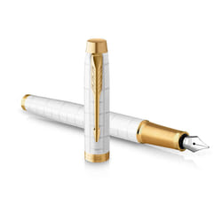 Parker IM Fountain Pen | Premium Pearl Lacquer with Gold Trim | Fine Point with Blue Ink Cartridge | Gift Box