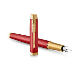 Parker IM Fountain Pen | Premium Red Lacquer with Gold Trim | Fine Point with Blue Ink Cartridge | Gift Box