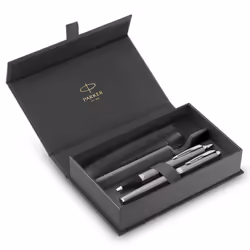 Parker IM Duo Pen Gift Set | Fountain Pen, Ballpoint Pen & Pen Pouch | Stainless Steel Finish with Chrome Trims | Medium Tip  ...