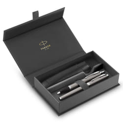 Parker IM Duo Pen Gift Set | Fountain Pen, Ballpoint Pen & Pen Pouch | Stainless Steel Finish with Chrome Trims | Medium Tip | Blue Ink Refills |