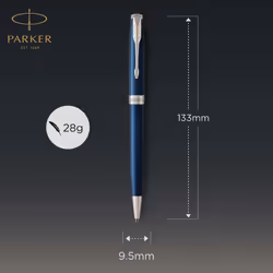 Parker Sonnet Ballpoint Pen | Blue Lacquer with Palladium Trim | Medium Point Black Ink | Gift Box