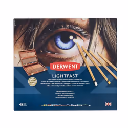 Derwent Lightfast Pencils Set Of 48 In Wooden Gift Box, 4mm Round Core, Premium Core Strength, Creamy Texture, Ideal For Fine ...