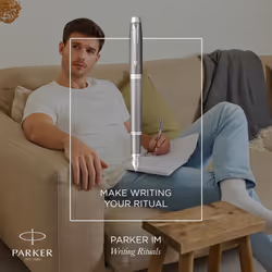 PARKER IM Writing Rituals Fountain Pen, Grey Finish with Gradient, Chrome Trims, Medium Nib, Blue Ink, Gift Box