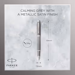 PARKER IM Writing Rituals Fountain Pen, Grey Finish with Gradient, Chrome Trims, Medium Nib, Blue Ink, Gift Box