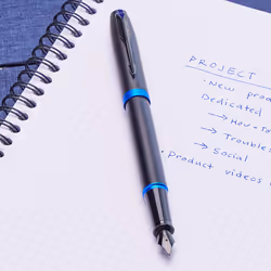 Parker IM Vibrant Rings Fountain Pen | Satin Black Lacquer with Marine Blue Accents | Medium Point with Blue Ink Refill | Gift Box