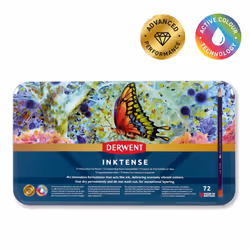 Derwent Inktense Permanent Watercolour Pencils, Set of 72 in 2 Layer Tin, 4mm Premium Core, Water-Soluble, Ideal for Colouring, Painting and Crafting,