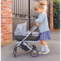 Smoby B?b? Confort 253105, 3-in-1 Pushchair and Pram, for Dolls and Baby Dolls, Silent and Multi-Directional Wheels - Storage Basket, Grey, Large