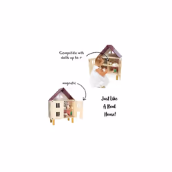 Janod - Twist Wooden Dollhouse - 11 Wood Accessories - Doll Furniture - Magnetic Doors - FSC Wooden Toy - 3 Years +, J06617