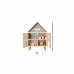 Janod - Twist Wooden Dollhouse - 11 Wood Accessories - Doll Furniture - Magnetic Doors - FSC Wooden Toy - 3 Years +, J06617