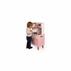 Janod - Candy Chic Big Wooden Cooker for Children - Equipped with Fridge and Microwave, Sound and Light - Pretend Play - 6 Accessories Included - For