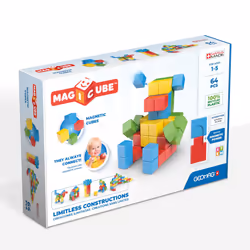 Geomag - Magicube 1+ Full Colour - Magnetic Cubes for Kids - 4 Colours - 64 Blocks ? 100 Percent Recycled Plastic